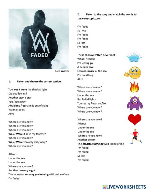 Where Are You Now, English As A Second Language (esl), English As A Second Language, Alan Walker, What I Need, Fire Heart, Do You Feel, Under The Sea, Letting Go