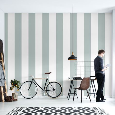 Elevate your space with our stunning collection of modern geometric wallpapers. From sleek lines to bold shapes, these designs add a contemporary touch to any room. Transform your walls and create a statement with our stylish wallpapers today. #Wallpaper #ModernDecor #GeometricDesign #InteriorDesign #HomeDecor #WallArt #ContemporaryStyle #BoldPatterns #DecorInspo #StatementPiece Blue Striped Walls, Stripes Pattern Wallpaper, Gray Interiors, Stripe Wall, Blue Office, Grey Palette, Striped Walls, Wallpaper White, Pastel Decor