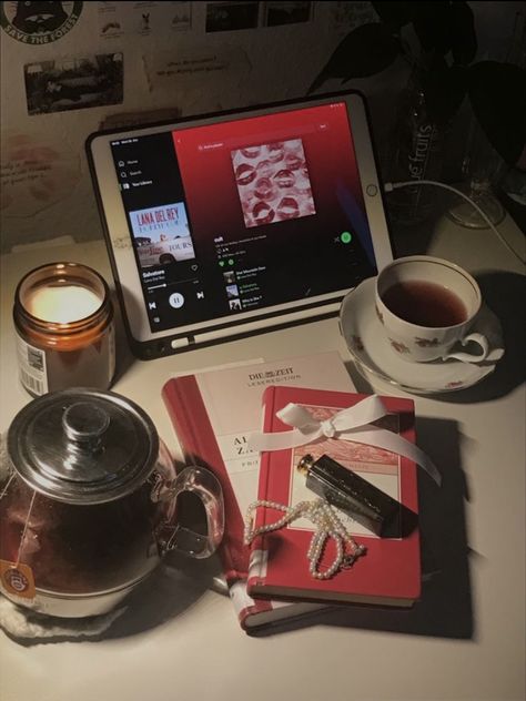 Red Desk Aesthetic, Red Coquette Room, Dark Croquette, Red Desk, Cherry Smoothie, Red Girl, Red Cases, Cherry Wine, Red Glasses