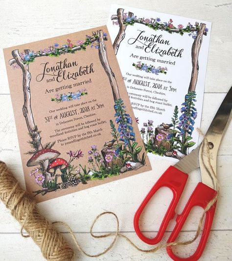 Studio Ghibli Wedding, Fairy Forest Wedding, Ghibli Wedding, Book Lovers Wedding, Cottage Core Wedding, Woodland Wedding Invitations, Forest Wedding Invitations, Fairy Invitations, Cottagecore Wedding