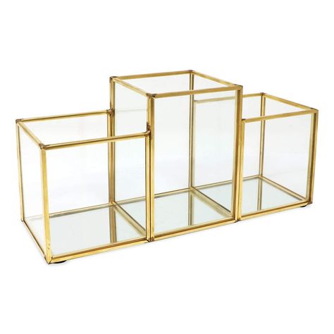 PRICES MAY VARY. MULTI-USE: HOME: This Isaac Jacobs 3-Compartment Antique Gold Brass and Glass Organizer is a multi-purpose sectional holder that helps de-clutter your counterspace. It combines the simple functionality of a makeup brush holder with a charming allure. Place it in the kitchen, bathroom, or on any cabinet or countertop to make the space more efficient. Line up narrow cosmetics, office supplies and grooming products in the three rectangular compartments of this attractive organizer. Glass Organizer, Room Wishlist, Colored Tape, Compartment Organizer, Makeup Brush Organization, Small Cushions, Cosmetic Display, Xmas List, Makeup Brush Holder