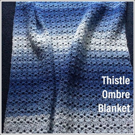 Crochet Thistle Cluster Ombre Throw Blanket pattern Crochet Thistle, Cluster V Stitch, Blue Crochet Blanket, Cluster Stitch, Crochet Potholder Patterns, Crochet Throw Pattern, Throw Blanket Pattern, Crochet Patterns Free Beginner, Crochet Xmas