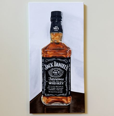 A 10 x 20 inch Jack Daniel’s oil painting with close ups that show off all the details and reflections of this painting 🥃 Perfect for any bar or Jack lover! #bardecor #jackdaniels #whiskey #oilpainting #glassart Acrylic Paint Aesthetic, Oil Paint Aesthetic, Whiskey Painting, Art Acrylic Painting Ideas, Aesthetic Acrylic Painting, Portraits Acrylic, Painting Techniques Acrylic, Aesthetic Oil Painting, Oil Painting Landscapes