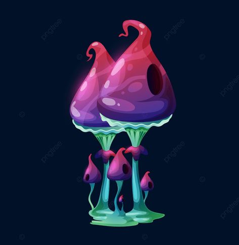 Game User Interface, Purple Mushrooms, Fantasy Artwork Landscape, Mushrooms Fairy, Light Purple Background, Green Slime, Alien Plants, Fairy Village, Fairy Forest