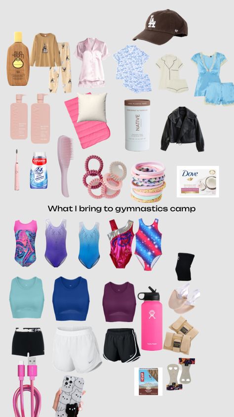 Sports Bag Essentials, How To Do Gymnastics, Cheer Practice Outfits, Gymnastics Camp, Dance Class Outfit, Gymnastics Bags, Gym Bag Essentials, Gymnastics Skills, Cheer Practice