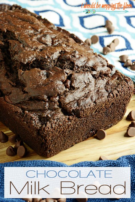 Chocolate Milk Bread made with real chocolate milk and dark chocolate chips. Mopping The Floor, Milk Bread Recipe, Loaf Cakes, Milk Bread, Chocolate Bread, Sweet Breads, Strawberry Desserts, Sweet Bread, Milk Chocolate Chips