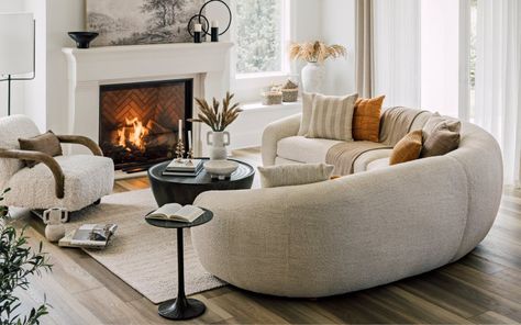 Quiet luxury Curvy Sofa, Plush Armchair, Contemporary Sectional Sofa, Curved Sectional, Contemporary Sectional, Urban Barn, Ivory Fabric, Cozy Throws, Quiet Luxury