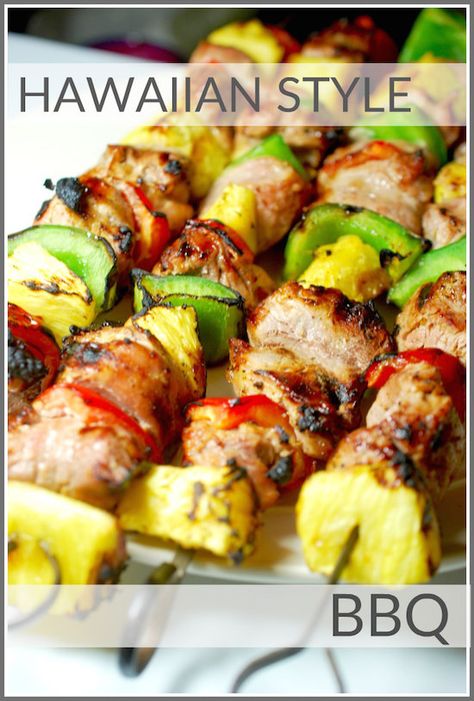 Hawaiian Style Pork & Pineapple Kebobs :: YummyMummyClub.ca Hawaiian Pork Skewers, Pork Pineapple Kabobs, Pork Shish Kebabs Recipes, Pork Tenderloin Kabobs On The Grill, Hawaiian Party Games, Kabobs Recipes, Skewers Recipes, Pork Pineapple, Pork Kebabs