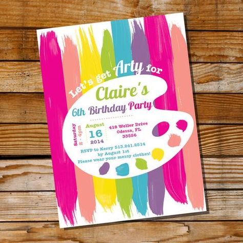 Art Party Invitation - Rainbow Art Party Rainbow Art Party, Art Birthday Invitations, Art Birthday Party Invitations, Art Party Decorations, Art Party Invitations, Painting Birthday Party, Painting Birthday, Birthday Party Crafts, Art Birthday Party