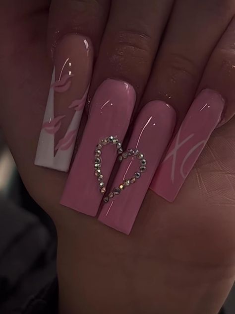 Pink Bling Valentine Nails, Bling Valentines Nails, Valentine Nails, Pink Bling, Bling Nails, Valentines Nails, Nails Ideas, Nail Ideas, Nail Inspo