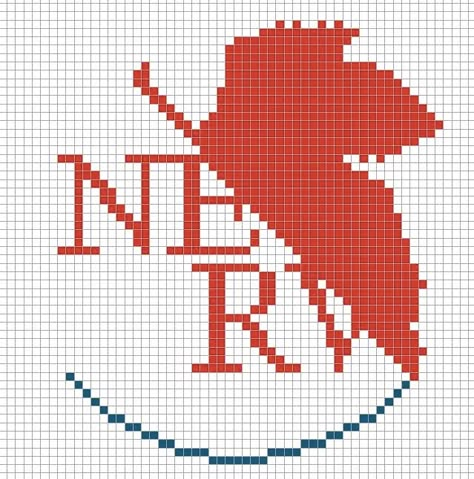 Neon Genesis Evangelion Cross Stitch: NERV Logo - Instructables Neon Genesis Evangelion Cross Stitch, Neon Genesis Evangelion Alpha Pattern, Neon Genesis Evangelion Crochet, Neon Genesis Evangelion Pixel Art, Evangelion Cross Stitch, Evangelion Cross, Neon Crafts, Kandi Patterns, Tapestry Crochet Patterns