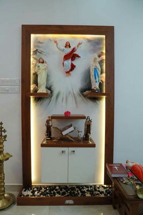 Roopakoodu Christian Home, Christian Alter Designs For Home, Catholic Alters For Home, Prayer Unit Design Christian, Christian Altar Ideas For Home, Prayer Area Ideas Home Christian, Modern Altar Design Home Catholic, Altar Design Home Catholic, Catholic Altar Home Ideas