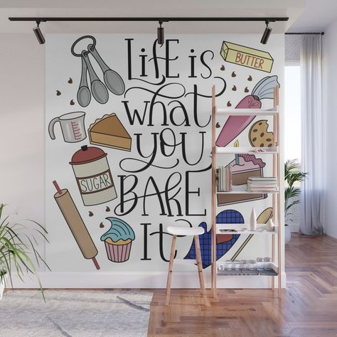 Bakery Wall Art Paintings, Bakery Wall Design Ideas, Mural Kitchen Wall, Bakery Wall Mural, Culinary Classroom Decor, Baking Room Design, Bakery Wall Design, Cafe Decor Ideas Wall Art, Cafe Wall Art Creative