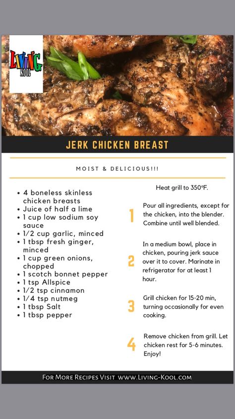 Jerk chicken breast Jerk Chicken Breast Recipe, Jerk Chicken Breast, Videos Cooking, Jerk Chicken, Boneless Skinless Chicken Breast, Food Videos Cooking, Low Sodium, Chicken Breast Recipes, Fresh Ginger