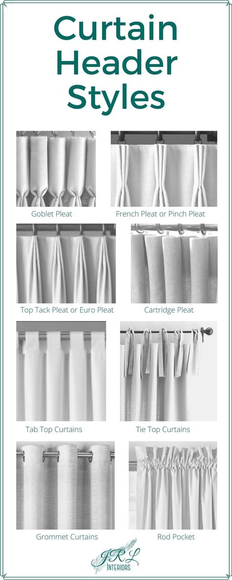 Types Of Curtain Pleats, Types Of Curtains Style, Curtain Pleats Styles, Euro Pleat Curtains, French Pleat Drapery, Minimal Curtains, French Pleat Curtains, Tie Top Curtains, Classic Curtains