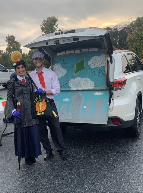 #trunkortreat #marypoppins #trunkortreatideas #halloween Mary Poppins Trunk Or Treat Ideas, Mary Poppins Trunk Or Treat, Mary Poppins And Bert Costume, Mary Poppins Hat, Trunker Treat Ideas, Mary Poppins And Bert, Mary Poppins Costume, Trunk Or Treat Ideas, Treat Ideas