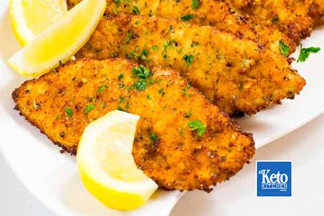 Keto Schnitzels Recipe – Pork Coated in Parmesan & Herb Breading Pork Schnitzel Recipe, Schnitzel Recipe, Parmesan Pork Chops, Keto Pork Chops, Keto Pork, Schnitzel Recipes, Low Carb Pork, Keto Kitchen, Pork Schnitzel