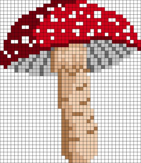 Free Mushroom Cross Stitch Patterns, Mushroom Pixel Pattern, Pixel Art Pattern Mushroom, Perler Bead Mushroom Pattern, Mushroom Cross Stitch Pattern Free, Mushroom Knitting Pattern, Mushroom Perler Bead Patterns, Perler Bead Mushroom, Pixel Art Mushroom