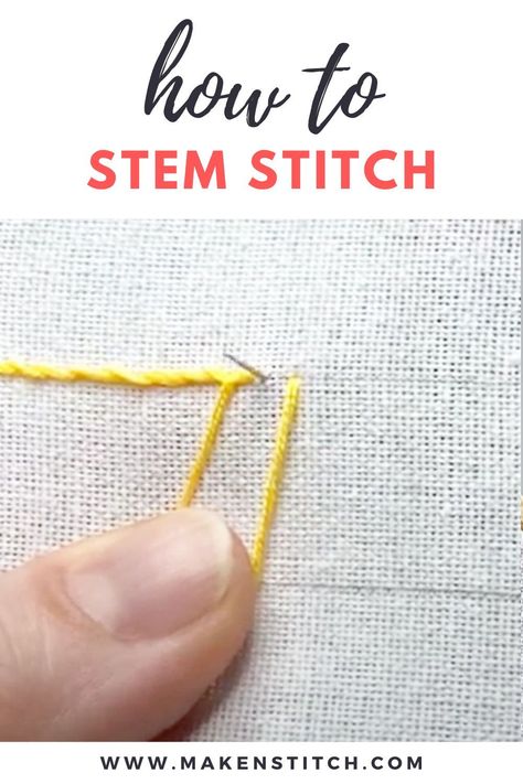 Watch my step-by-step video tutorial and learn how to embroider the Stem Stitch. Stem Stitch Embroidery Design, Embroidery Stem Stitch, Crochet Step By Step, Stem Stitch, Basic Hand Embroidery Stitches, Embroidery Stitches Beginner, Applique Stitches, Learning To Embroider, Alabama Chanin