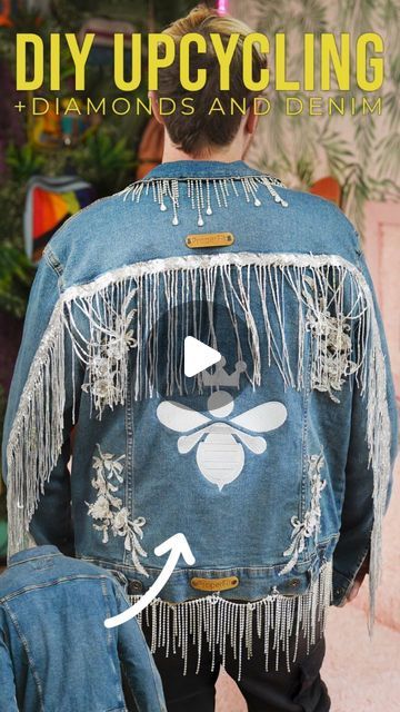 ProperFit Clothing on Instagram: "🌟 Transform your old denim jacket into a sparkling masterpiece! ✂️👖 Add some glamour to your wardrobe by upcycling with dazzling diamond trim and chic embellishments. Perfect for DIY enthusiasts looking to make a stylish statement. Grab your tools and let's get creative! 💎🧵 #DIYFashion #upcycledfashion #diydenim #denimjacket #sewingproject" Embellished Jacket Diy, Diy Jacket Refashion, Refashion Denim, Denim Upcycle, Fashion Upcycling, Denim Refashion, Upcycle Clothing, Upcycled Denim Jacket, Clothing Projects