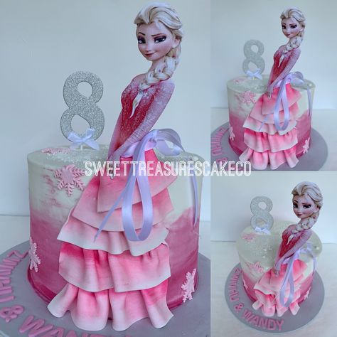 Frozen Pink Cake, Pink Elsa Cake, Elsa Pink, Elsa Cake, Bolo Frozen, Elsa Cakes, Elsa Birthday, Happy 8th Birthday, Frozen Movie