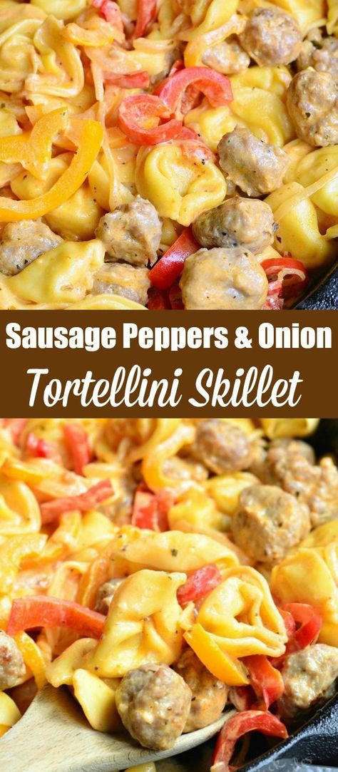 Dinner Tortellini, Tortellini With Sausage, Tortellini Skillet, Sausage Peppers And Onions, Tomato Cream Sauce, Sausage Tortellini, Sausage Peppers, Skillet Pasta, Italian Sausage Recipes