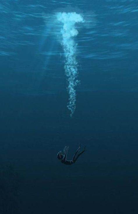 Barely visible Fear Of Ocean Drawing, Person Sinking Underwater, Under Water Sketch, In Deeper Waters Fanart, Girl Underwater Drawing, Under Water Aesthetic, Under Water Wallpaper, Sinking In Water, Under Water Drawing