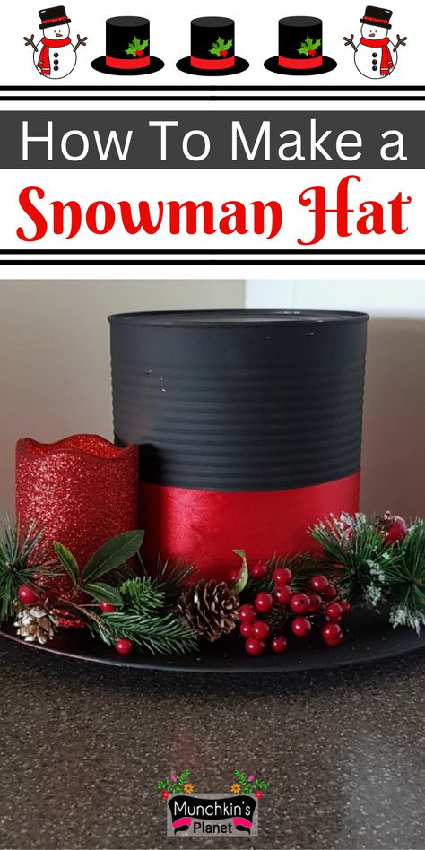 How to make a snowman hat DIY Coffee Tin Crafts, Snowman Centerpiece Ideas Diy Christmas, Coffee Cans Crafts Ideas, Can Ideas Diy Crafts Tin, Diy Coffee Can Crafts, Tin Can Snowman Crafts, Plastic Coffee Can Crafts, Pringle Can Crafts, Coffee Can Ideas