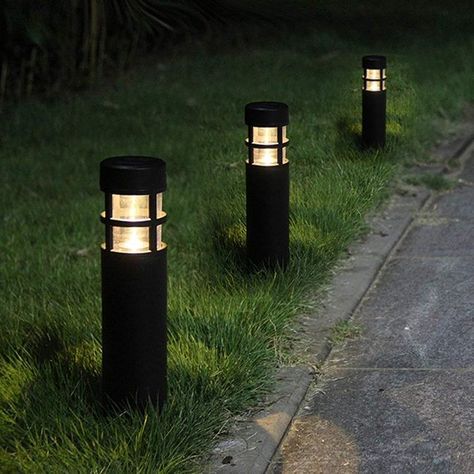 The Best Solar Path Lights for Your Lawn and Garden | BEST MODERN DESIGN: SUNWIND LED Solar-Powered Bollard Path Lighting Path Lighting Ideas, Best Outdoor Solar Lights, Solar Driveway Lights, Garden Lighting Design, Solar Powered Outdoor Lights, Driveway Lighting, Solar Path Lights, Solar Landscape Lighting, Solar Pathway Lights