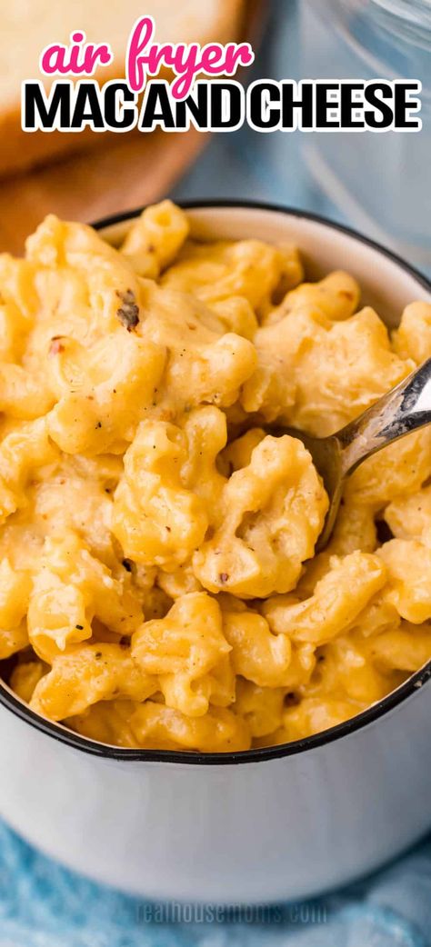 Air Fryer Mac and Cheese is an easy weeknight meal that is a homemade comfort dish full of big cheesy flavors that kids and adults both love! #Realhousemoms #airfryer #macandcheese #cheese #sidedish #comfortfood #backtoschool Air Fryer Mac And Cheese, Fried Mac N Cheese, Fried Macaroni And Cheese, Mac And Cheese Recipe Soul Food, Classic Mac And Cheese, Cheese Course, Creamy Mac And Cheese, Air Fry Recipes, Comfort Dishes