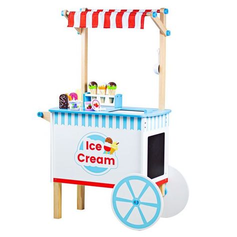 Serve up some yummy ice cream to friends and family - theres plenty to go around! This quality wooden Ice Cream Cart comes complete with 6 ice creams, 9 ice lollies, 2 ice cream pots with spoons and an ice cream scoop. Spark hours of imaginative and educational pretend play with these wooden sweet treats as little ones develop their vocabulary whilst selling and serving ice cream to their friends and family. - A great way to encourage creative and imaginative roleplay. - Made from high quality, Ice Cream Seller, Play Ice Cream, Kids Play Food, Wooden Ice Cream, Ice Lollies, Ice Cream Stand, Colorful Ice Cream, Ice Cream Cart, Yummy Ice Cream