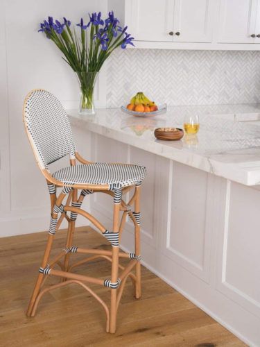 Progressive International Rum Point Bar Stool in Navy and White - Rattan Bar Stools - www.mydesign42.com Rattan Bar, White Rattan, Rattan Bar Stools, Ikea Chair, Counter Chairs, Stool Design, Counter Bar Stools, Rattan Furniture, Kitchen Bar Stools