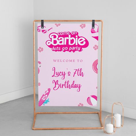 Barbie Birthday Sign, Barbie Welcome Sign, Hot Pink Birthday Party, Welcome Party Sign, Doll Birthday Party, Hot Pink Birthday, Barbie Party Decorations, Birthday Party Pink, Birthday Signs