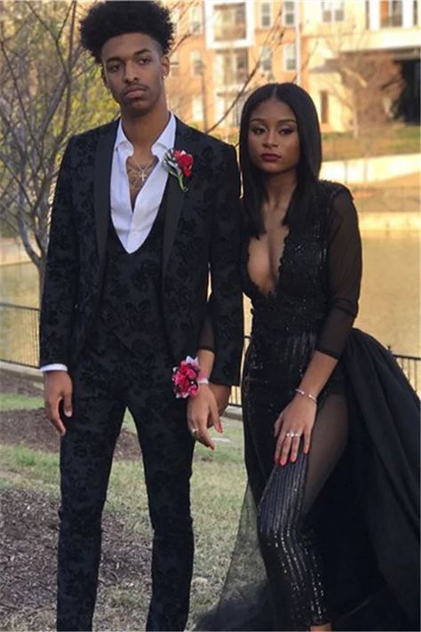 Black And White Prom Suit, Black Men Prom Suits, All Black Prom Outfit Men, Black Prom Suits For Guys, Black Prom Suit, Prom Suits For Men Unique, Unique Prom Suits, Ball Suits, Prom Mens