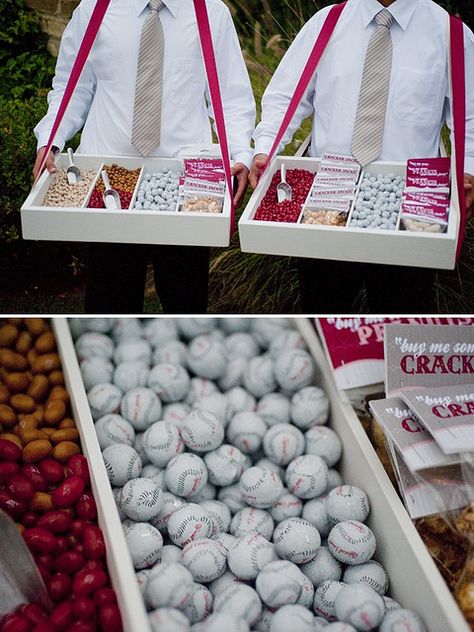 pair this with a cigarette girl and it's a deal Baseball Wedding Ideas, Baseball Theme Wedding, Softball Wedding, Wedding Food Ideas, Baseball Wedding, Baseball Theme Party, Baseball Birthday Party, Sports Wedding, Baseball Party