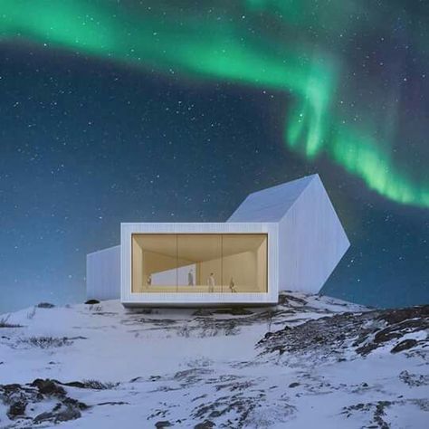 Alaskan Architecture, Iceland Cabin, Iceland Architecture, Saunders Architecture, Norway Architecture, Norwegian Architecture, Night Architecture, Nordic Architecture, Snow Cabin