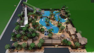 Bloxburg Waterpark Layout, Waterpark Entrance, Bloxburg Waterpark, Water Park Ideas, Bloxburg Beach House, Blush Bedroom, Bloxburg Exterior, Bloxburg Hacks, Dream House Bedroom