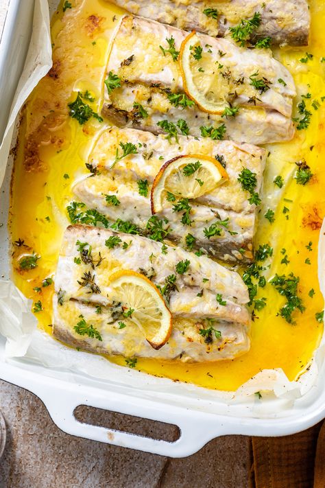 Lemon and Garlic Butter Fish, gluten-free| Create Cook Share | Australia Lemon Garlic Fish Recipes, Fish In Lemon Butter Sauce, Spain Meals, Baked Feta With Olives, Feta With Olives, Lemon Butter Fish, Butter Fish, Easy Paella, Lemon Fish