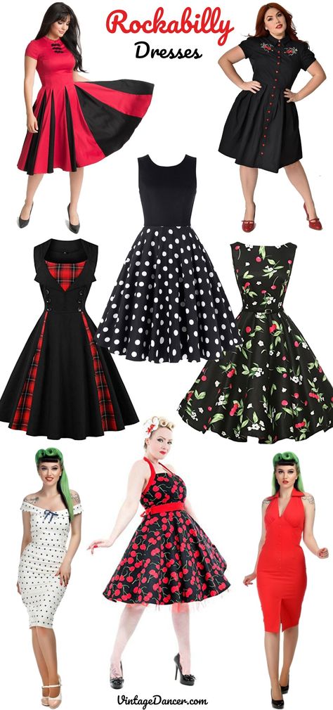 Rockabilly Looks For Women, Rockabilly Dresses 50s, Rockabilly Style Women, Pinup Outfits Ideas Rockabilly, Rockabilly Dress Pattern Free, Pin Up Girl Outfits, Pinup Outfits Ideas, Rockabilly Outfits For Women, 50s Rockabilly Fashion