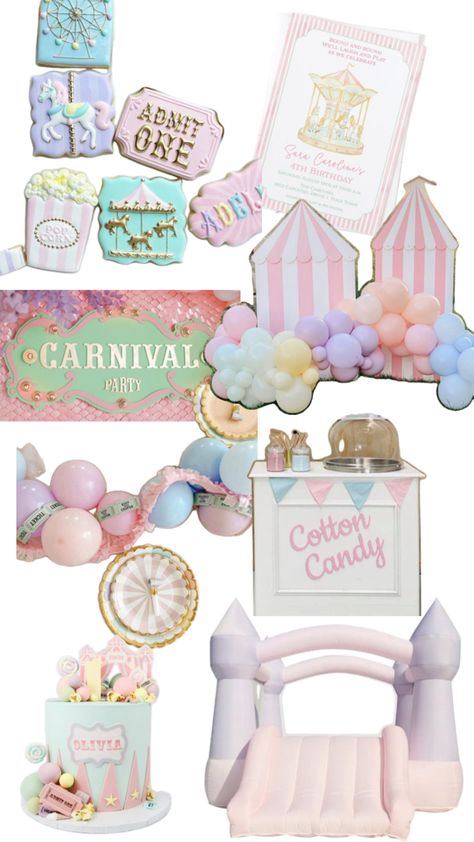 5 Ring Circus Birthday Party, Carnival Second Birthday Party, Carnival Pastel Birthday Party, Carnival Themed Party Food, Carnival Theme Food, Pastel Carnival Theme Party, Pastel Carnival, Pastel Circus, Circus First Birthday