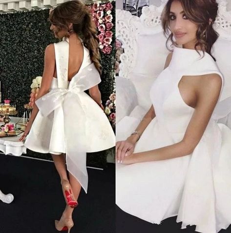 Dress With Big Bow, Cute Cocktail Dresses, Cocktail Dresses For Women, White Cocktail Dress, Backless Prom Dresses, Formal Dresses Short, Formal Party Dress, Short Prom Dress, A Line Prom Dresses