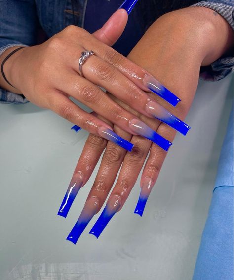 Summer Stiletto Nails, Blue Prom Nails, Blue And Silver Nails, Long Almond Nails, Blue Ombre Nails, Royal Blue Nails, Tapered Square Nails, Blue Acrylic Nails, Ombre Acrylic Nails