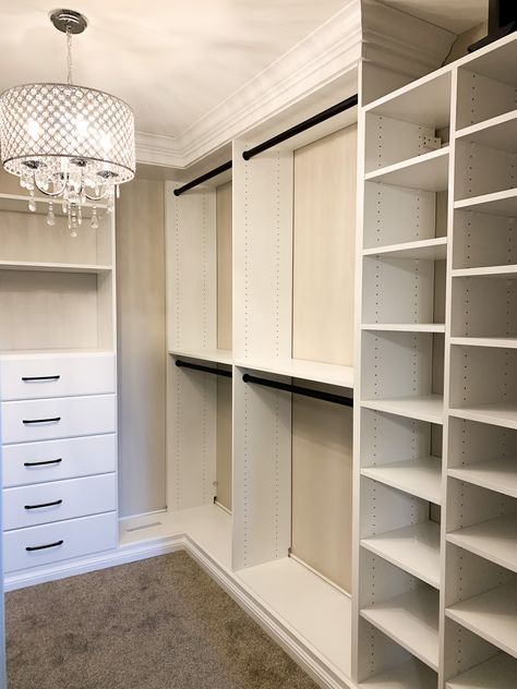 Small Master Closet Diy, Master Closet Flooring, Small Custom Closet Walk In, Walk In Closet Built Ins, Diy Master Closet, Closet Redesign, Master Closet Design, House Closet, Closet Redo