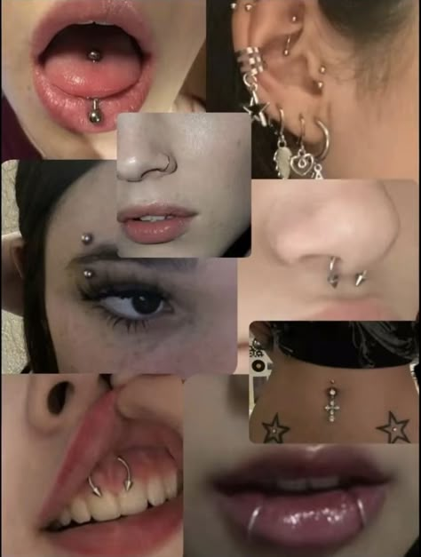 Pretty Piercings Face, Face Piercing Ideas, Piercing Inspo Face, Grunge Piercings, Dream Piercings, Piercings Aesthetic, Pretty Piercings, Piercing Chart, Pretty Ear Piercings