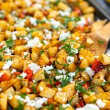 Greek Roasted Potatoes With Peppers & Feta Picatta Recipes, Country Potatoes, Greek Bowl, Greek Roasted Potatoes, Lemon Chicken Thighs, Hip Strengthening, Feta Recipe, Hip Strengthening Exercises, Honey Lemon Chicken