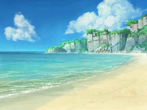 Beach Reference, Anime Island, Anime Beach, Gacha Design, Anime Places, Beach Illustration, Scenery Background, Anime Backgrounds, Landscape Concept