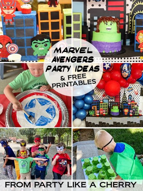 DIY Marvel Party Ideas - Party Like a Cherry Marvel Party Ideas, Marvel Party Decorations, Theme Design Ideas, Marvel Birthday Party Decorations, Avengers Birthday Decorations, Iron Man Birthday Party, Diy Avengers, Avengers Party Decorations, Avengers Birthday Party Decorations