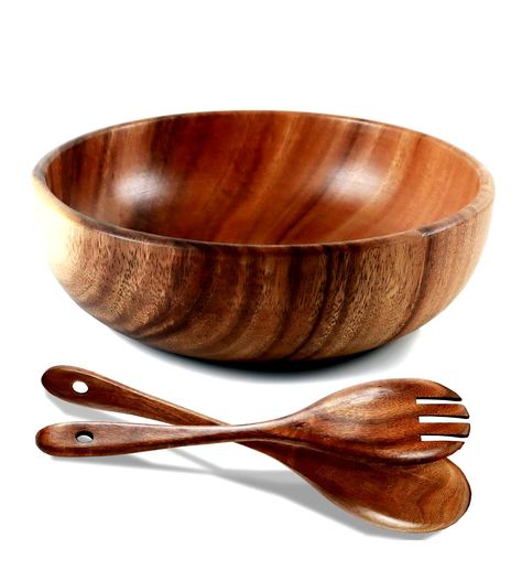 HOLYMOOD NATURAL INCLUDED UTENSILS HANDCRAFTED Wood Mixing, Acacia Wood Bowl, Wooden Salad Bowl, Utensils Set, Salad Bowls Set, Fork And Spoon, Leaf Bowls, Large Salad Bowl, Wooden Utensils