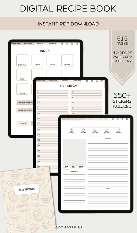 #Digital_Recipe_Book_Template #Semester_Overview #Daily_Food_Journal #Daily_Planner_Book Digital Recipe Book Template, Semester Overview, Study Planner Free, Daily Food Journal, Daily Planner Book, Printables Planner, Kitchen Vibes, Ipad Planner Goodnotes, Digital Recipe Book