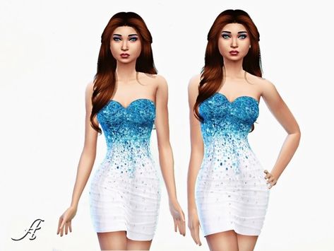 Casual Sims 4 Cc, Icy Dress, Sims Dresses, Pretty Sims, Sims 4 Controls, Miss Argentina, White And Blue Dress, Sims 4 Black Hair, Sims Free Play